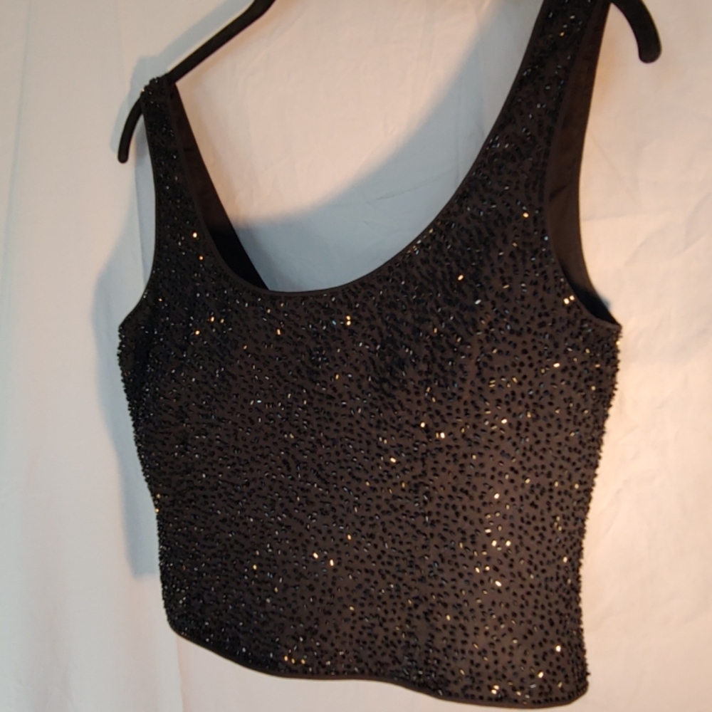 Cropped Sequined Black Tank Top